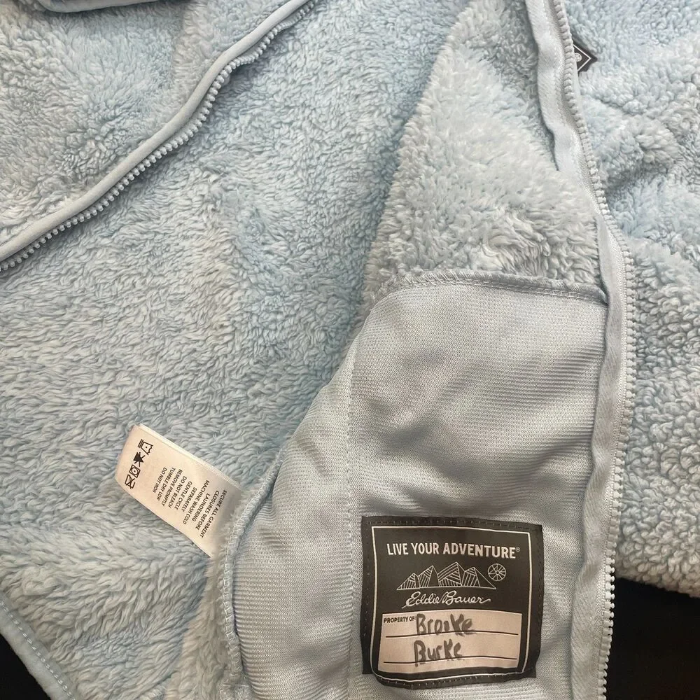 ~ Eddie Bauer KIDS Lg 14 Jacket Teddy Fleece* Blue Powder Light Plush Warm Zip